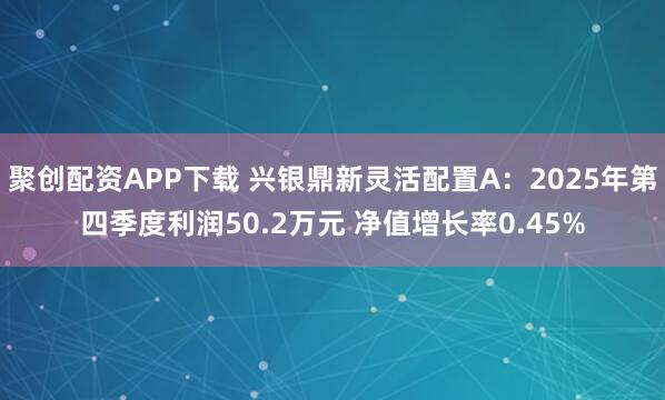 聚创配资APP下载 兴银鼎新灵活配置A：2025年第四季度利润50.2万元 净值增长率0.45%