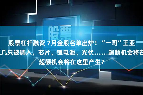 股票杠杆融资 7月金股名单出炉！“一哥”王亚伟看上的这几只被调入，芯片、锂电池、光伏……超额机会将在这里产生？