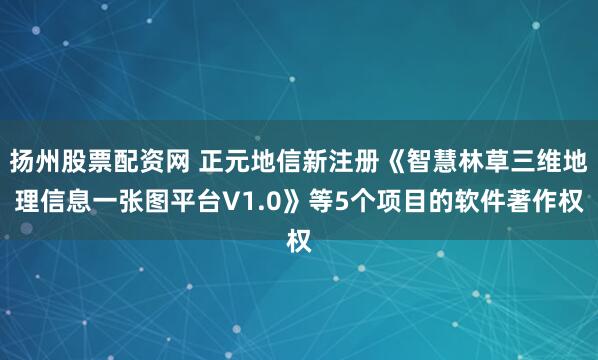 扬州股票配资网 正元地信新注册《智慧林草三维地理信息一张图平台V1.0》等5个项目的软件著作权